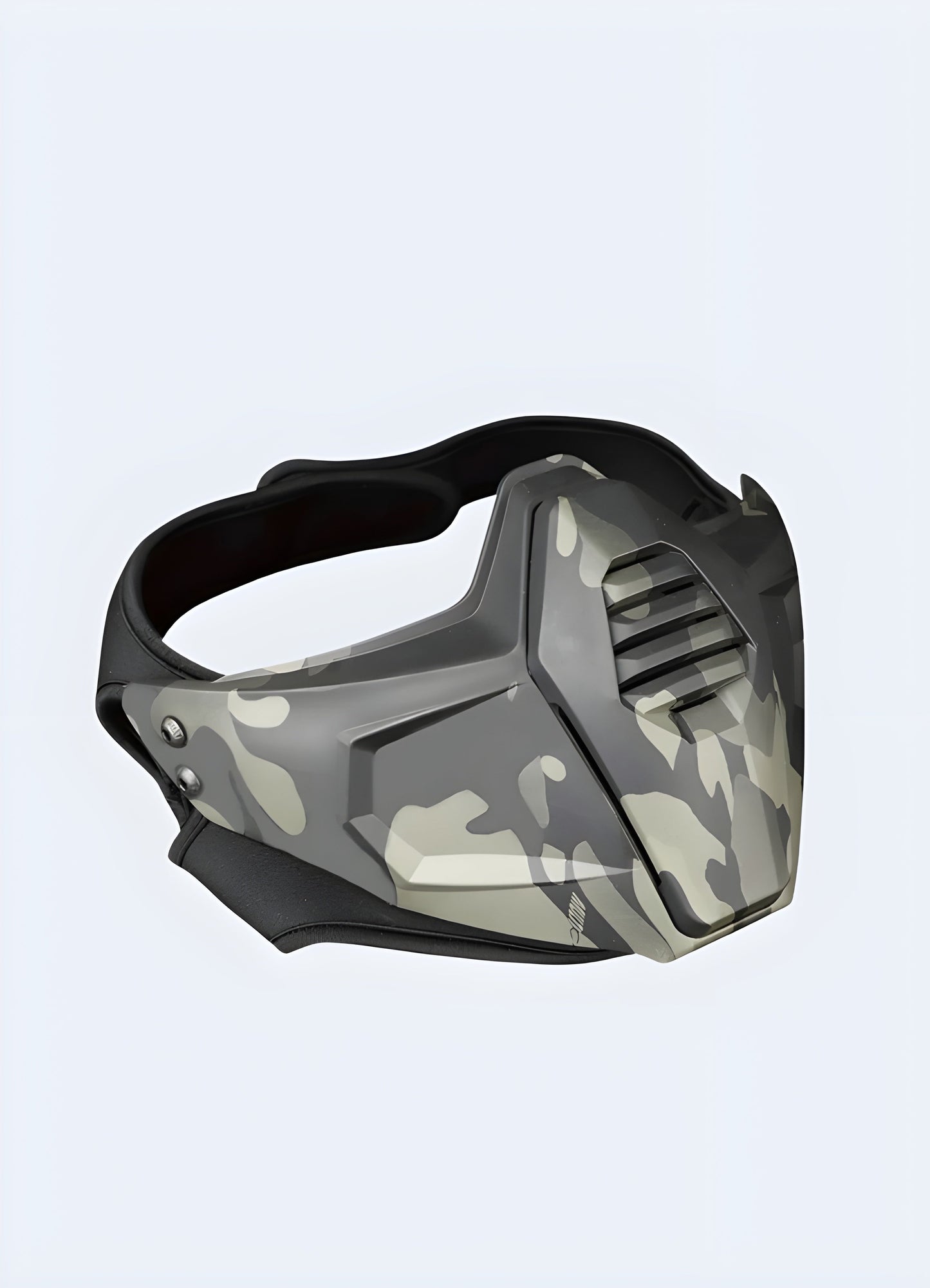 A side view of a techwear half-mask, showcasing its sleek and modern design, available in Canada.