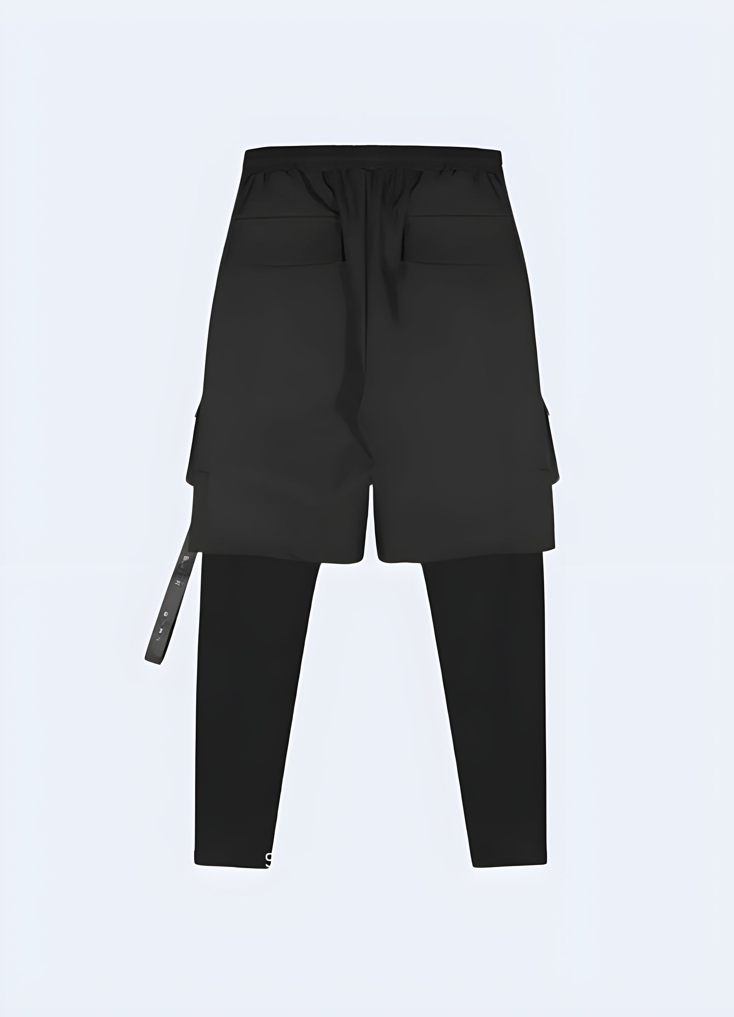 Back view of techwear leggings with a short pant design, showcasing their streamlined fit and technical features, perfect for fitness enthusiasts in canada.