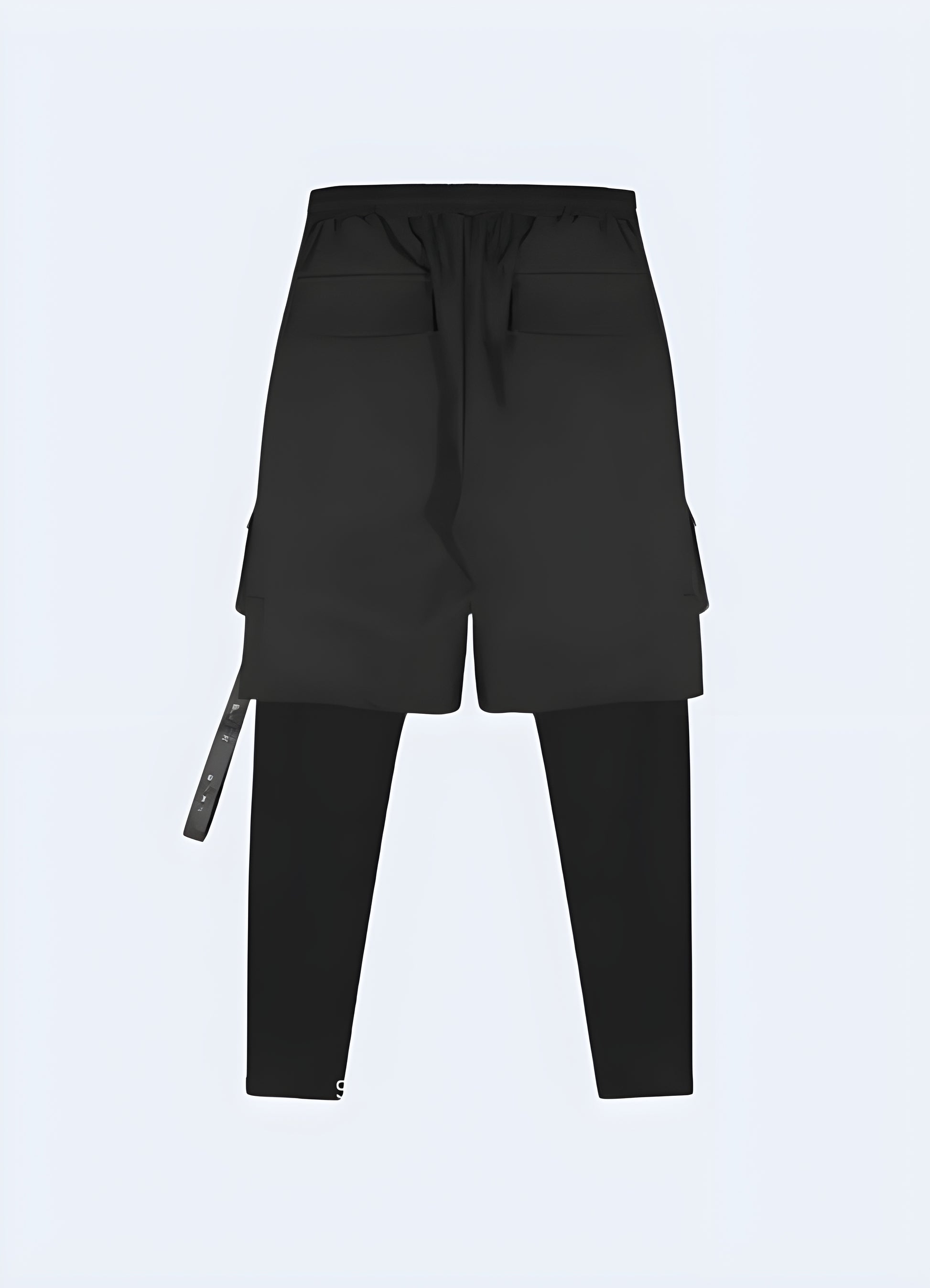 Back view of techwear leggings with a short pant design, showcasing their streamlined fit and technical features, perfect for fitness enthusiasts in canada.
