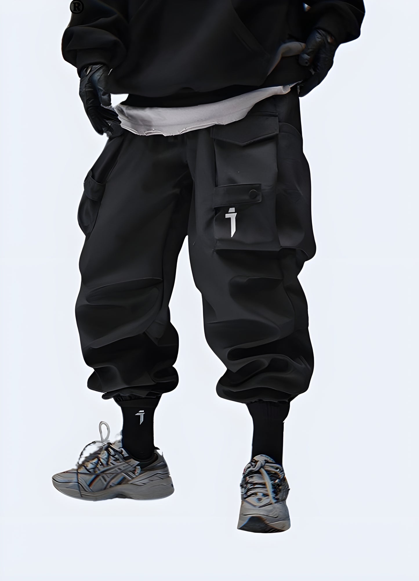 Front view Techwear ninja pants offering a blend of urban style and modern functionality, now available in Canada.