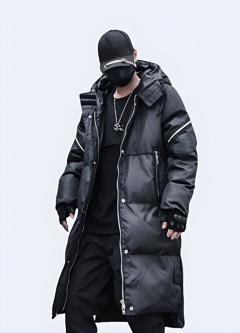 High-performance techwear parka with advanced insulation and water-resistant properties, designed to keep you warm and dry in Canada's harsh winter conditions while maintaining a modern, urban style.