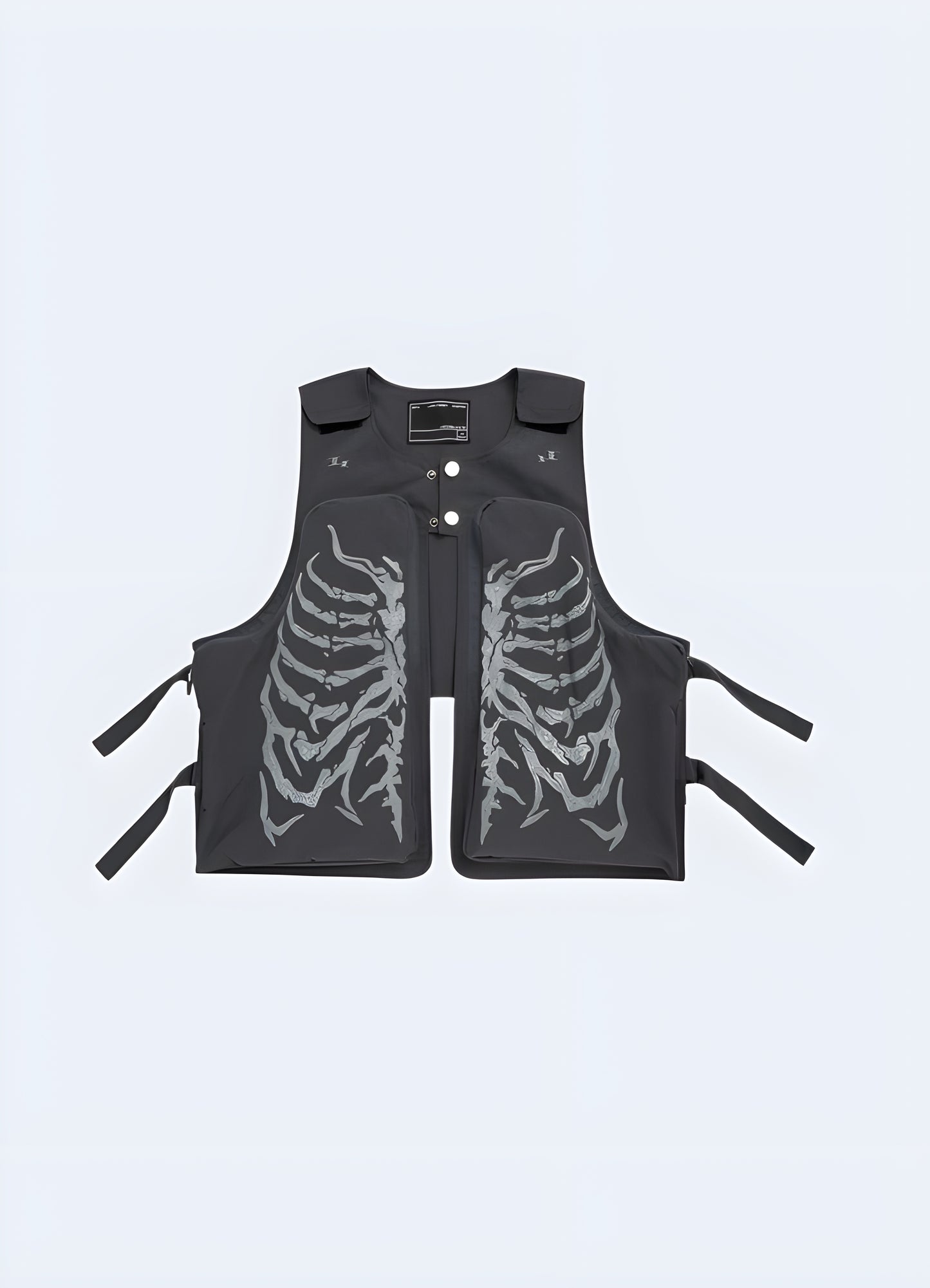 Stylish techwear skeleton vest in grey, showcasing a unique and modern style, available in Canada