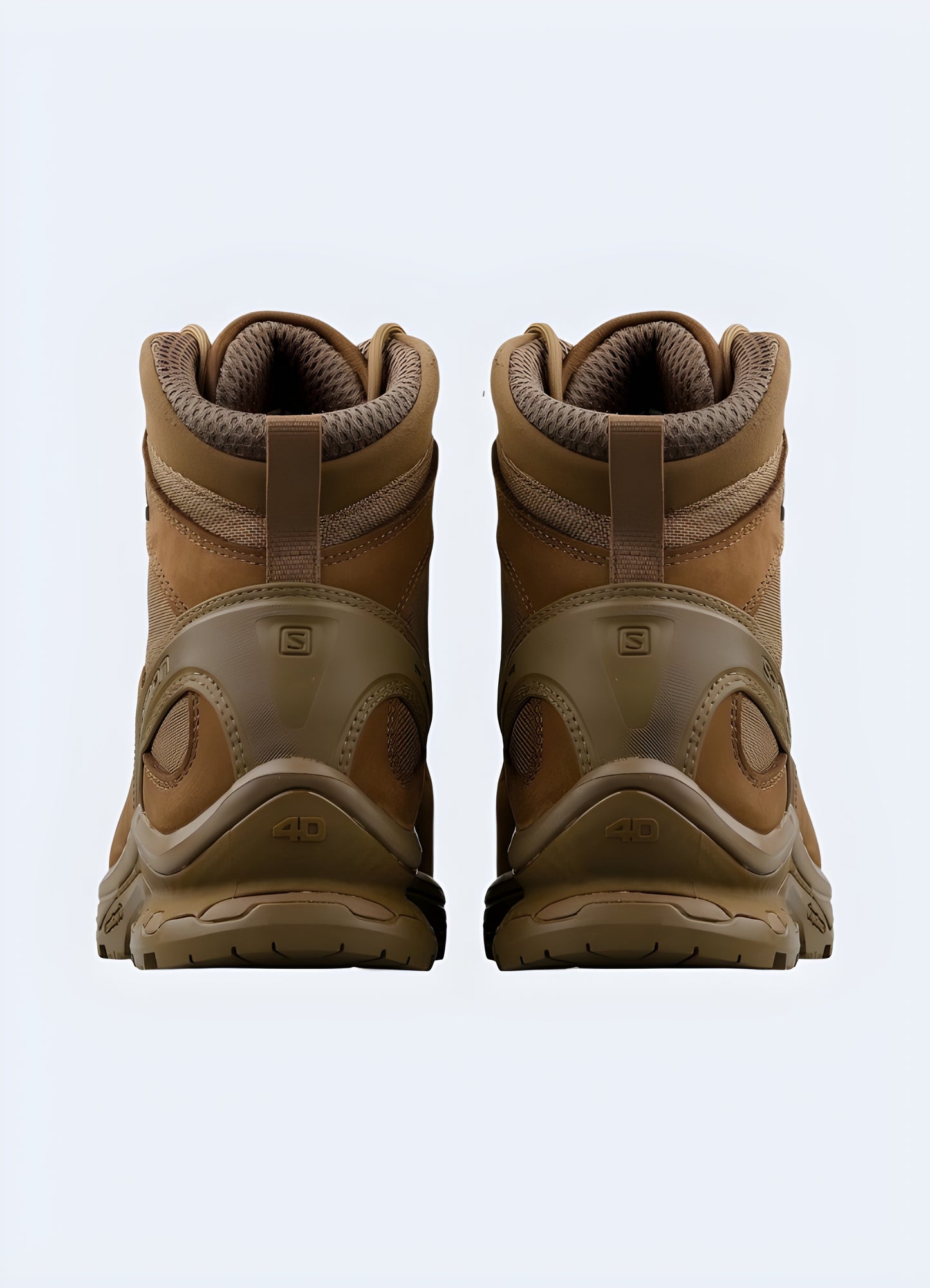 Front and side view of white techwear snow boots, highlighting the sleek silhouette, technical features, and stylish white color option for a fashionable winter look Canada.