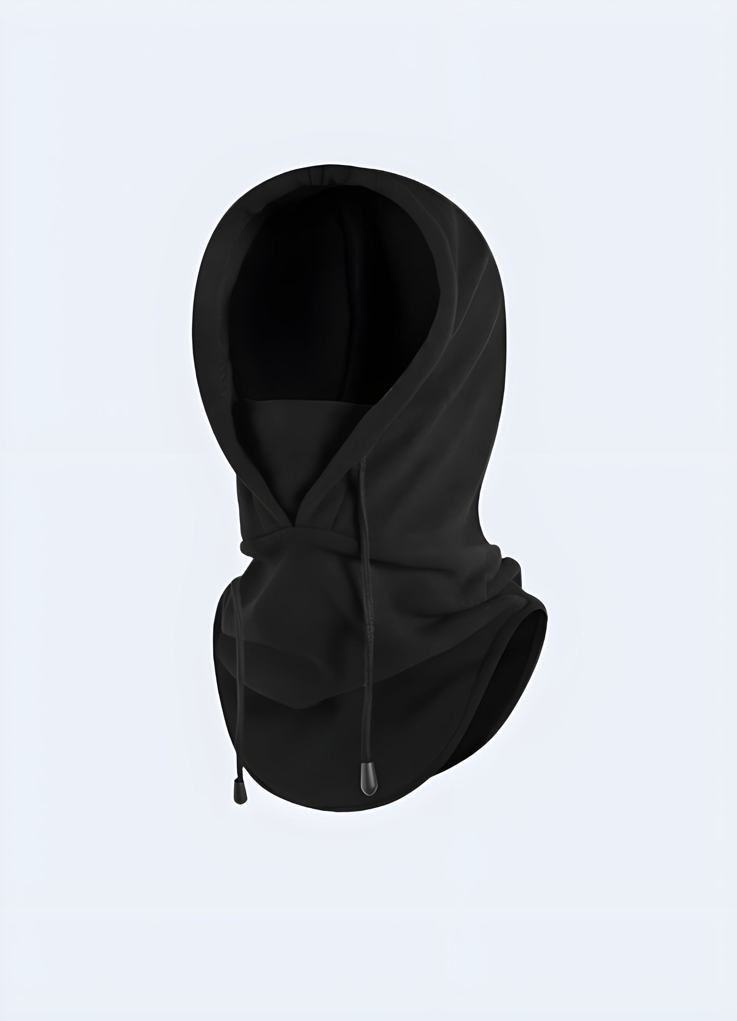 A techwear warm fleece hood in black, providing a sleek and functional accessory for techwear enthusiasts in the Canada.