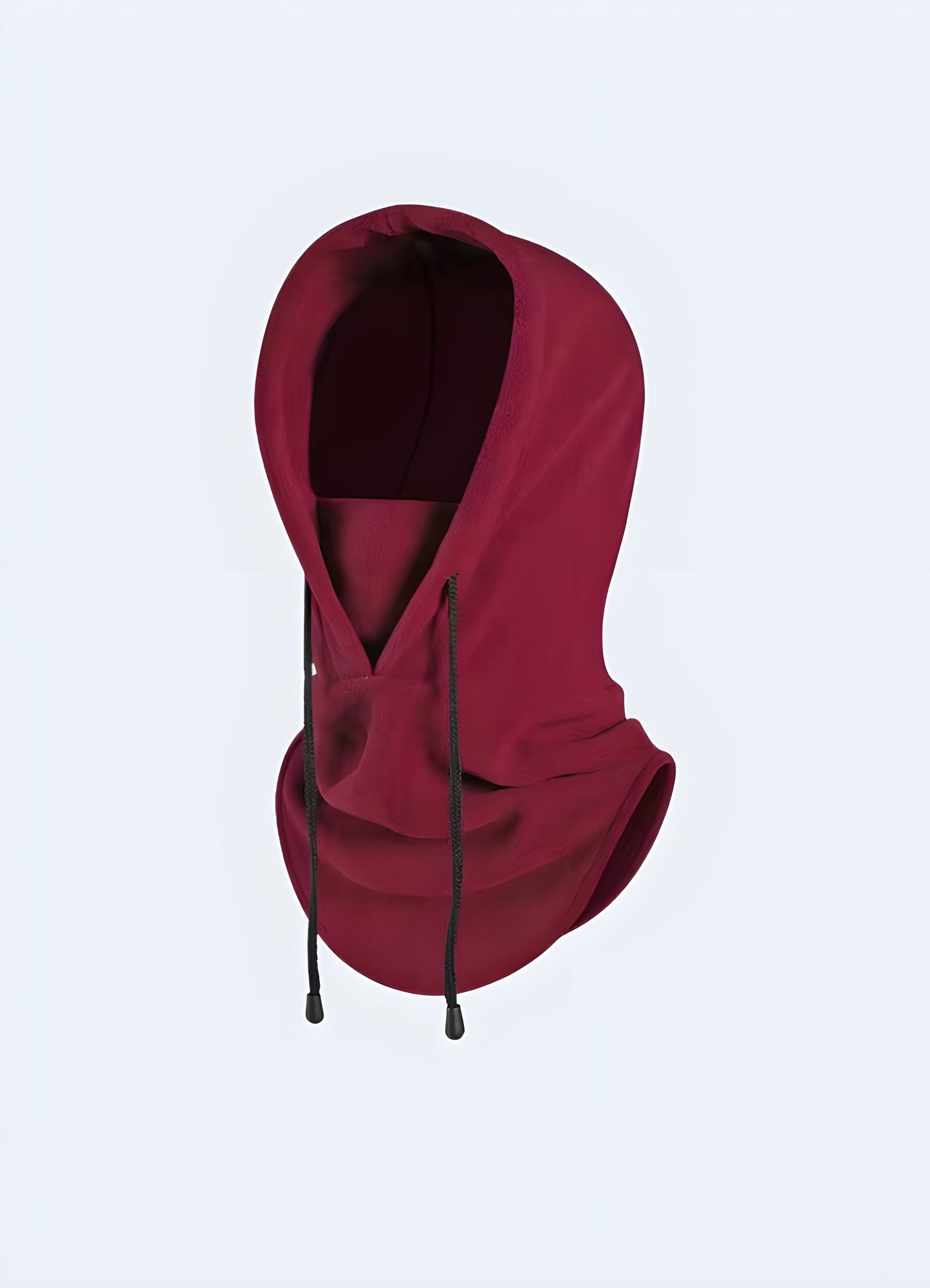 Claret techwear warm fleece hood, combining a bold color with practical design for techwear enthusiasts in the UK.