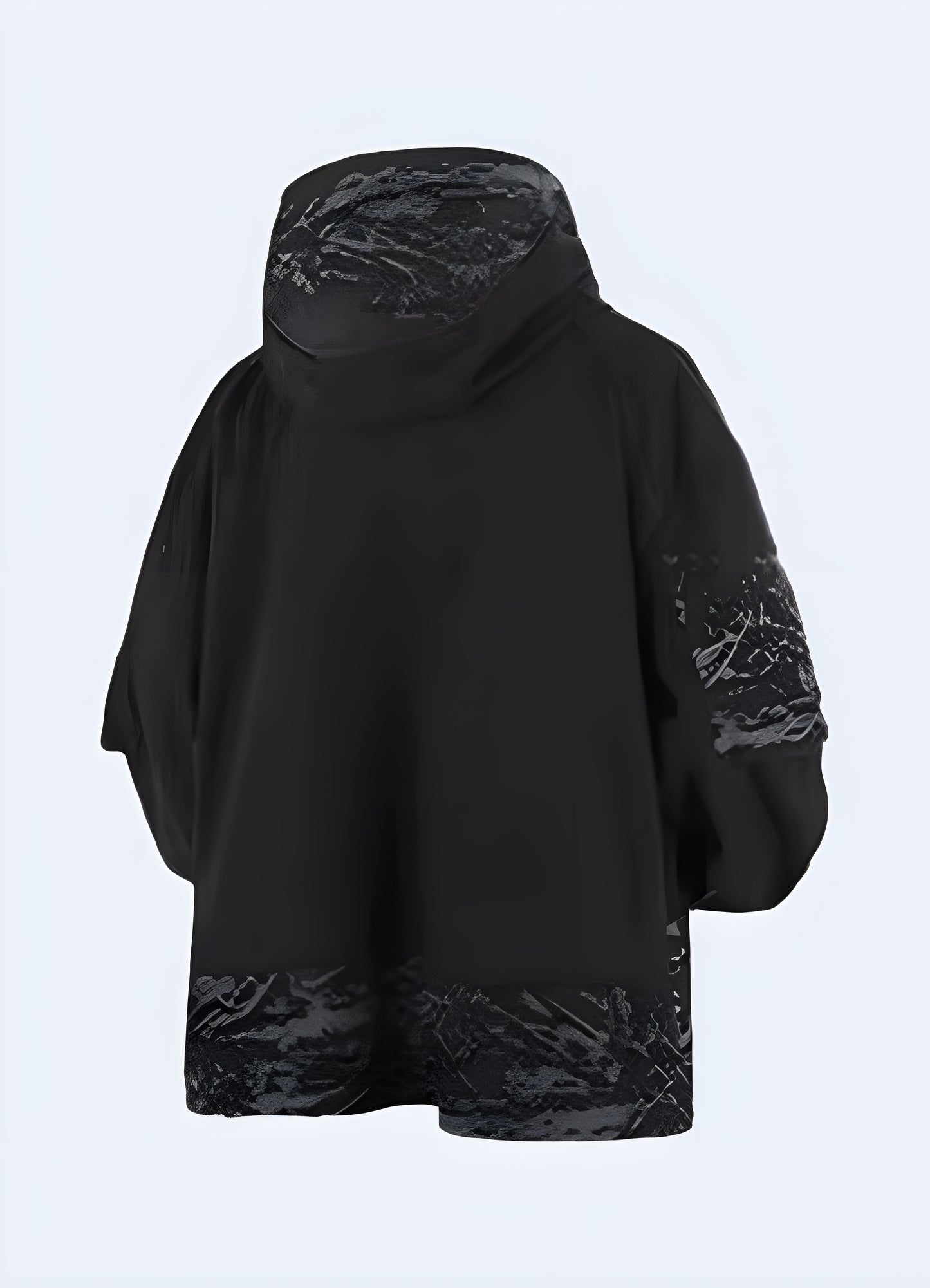 Techwear windbreaker jacket, back view. This stylish and functional jacket features a sleek design with a lightweight, weather-resistant fabric, ideal for both urban streetwear and outdoor activities. Perfect for those who embrace techwear fashion and need reliable protection against the elements.