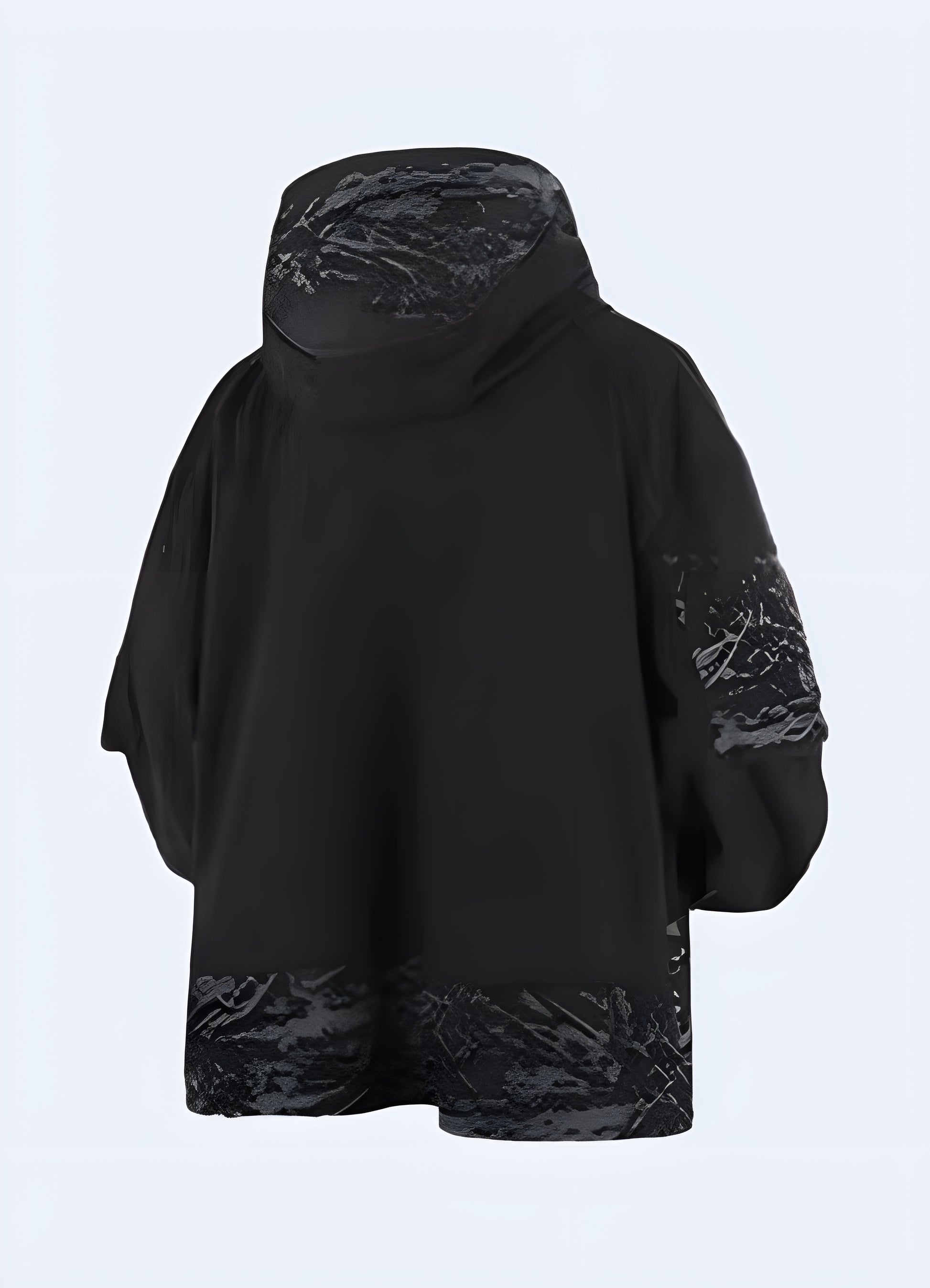 Techwear windbreaker jacket, back view. This stylish and functional jacket features a sleek design with a lightweight, weather-resistant fabric, ideal for both urban streetwear and outdoor activities. Perfect for those who embrace techwear fashion and need reliable protection against the elements.