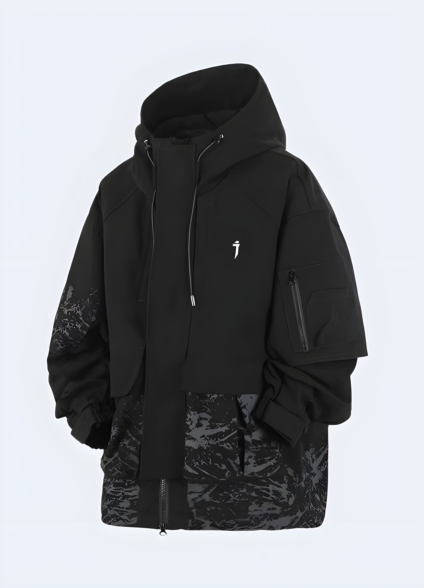 Front view of a cutting-edge techwear windbreaker, featuring a streamlined design and technical materials for Canadians who demand both performance and fashion in their outerwear.