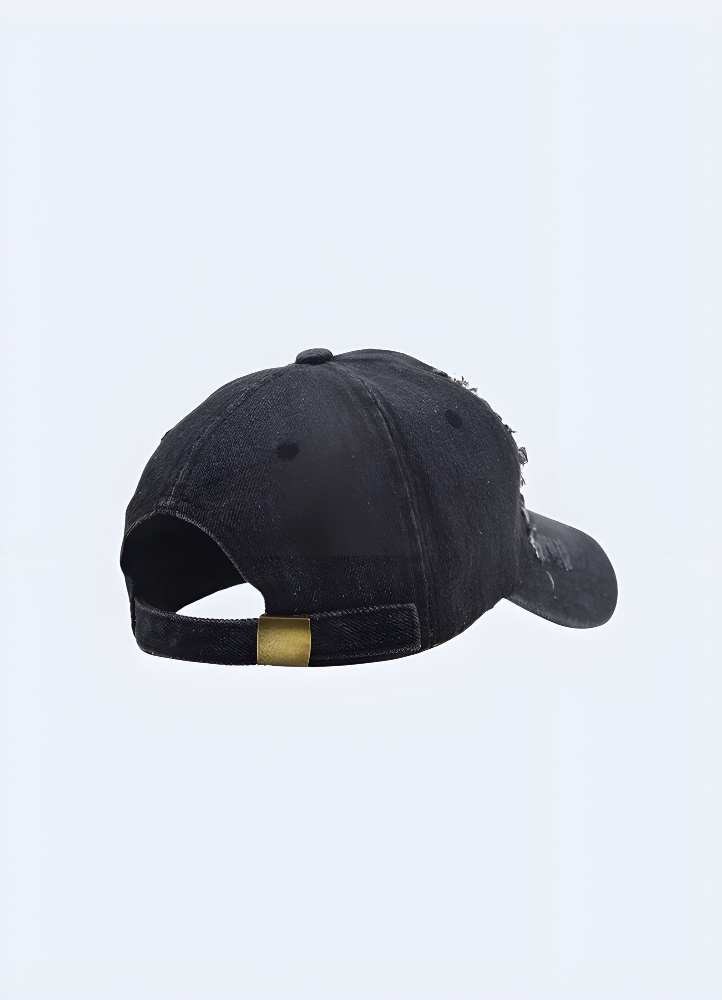 Washed-out black cap, back side view, showcasing the worn texture and adjustable strap Canada.