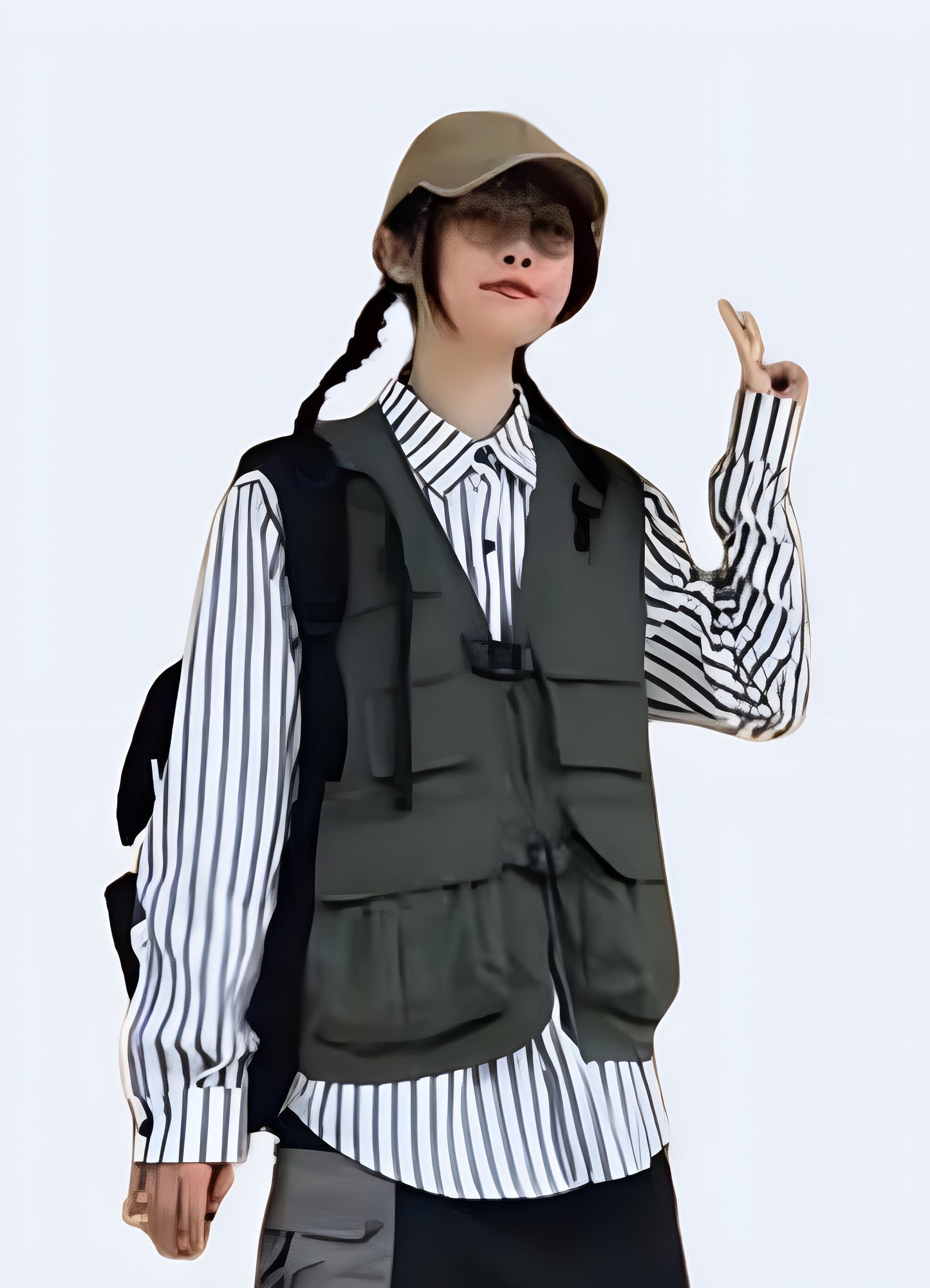 Man wearing a versatile Gorpcore sleeveless vest, front view, highlighting its practical features and modern style, available in Canada