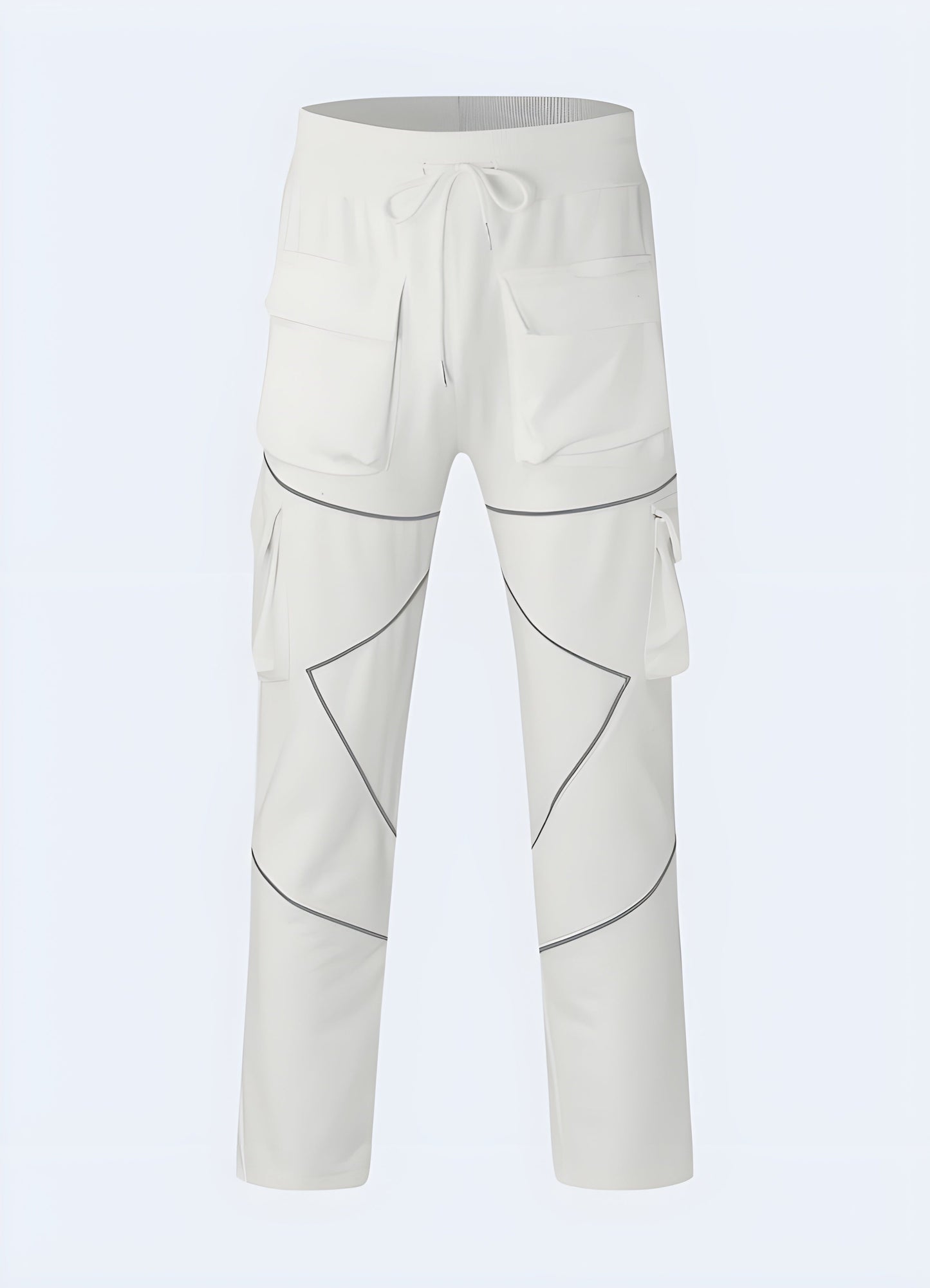 Front and side view of white tactical pants showcasing a modern fit, reinforced panels, and practical design, ideal for both urban and outdoor environments in Canada.