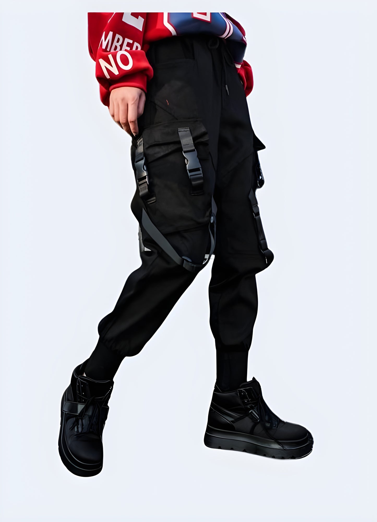 Rignt side view of a woman wearing adjustable cargo pants, showcasing the practical and stylish design popular among Canada fashion enthusiasts.