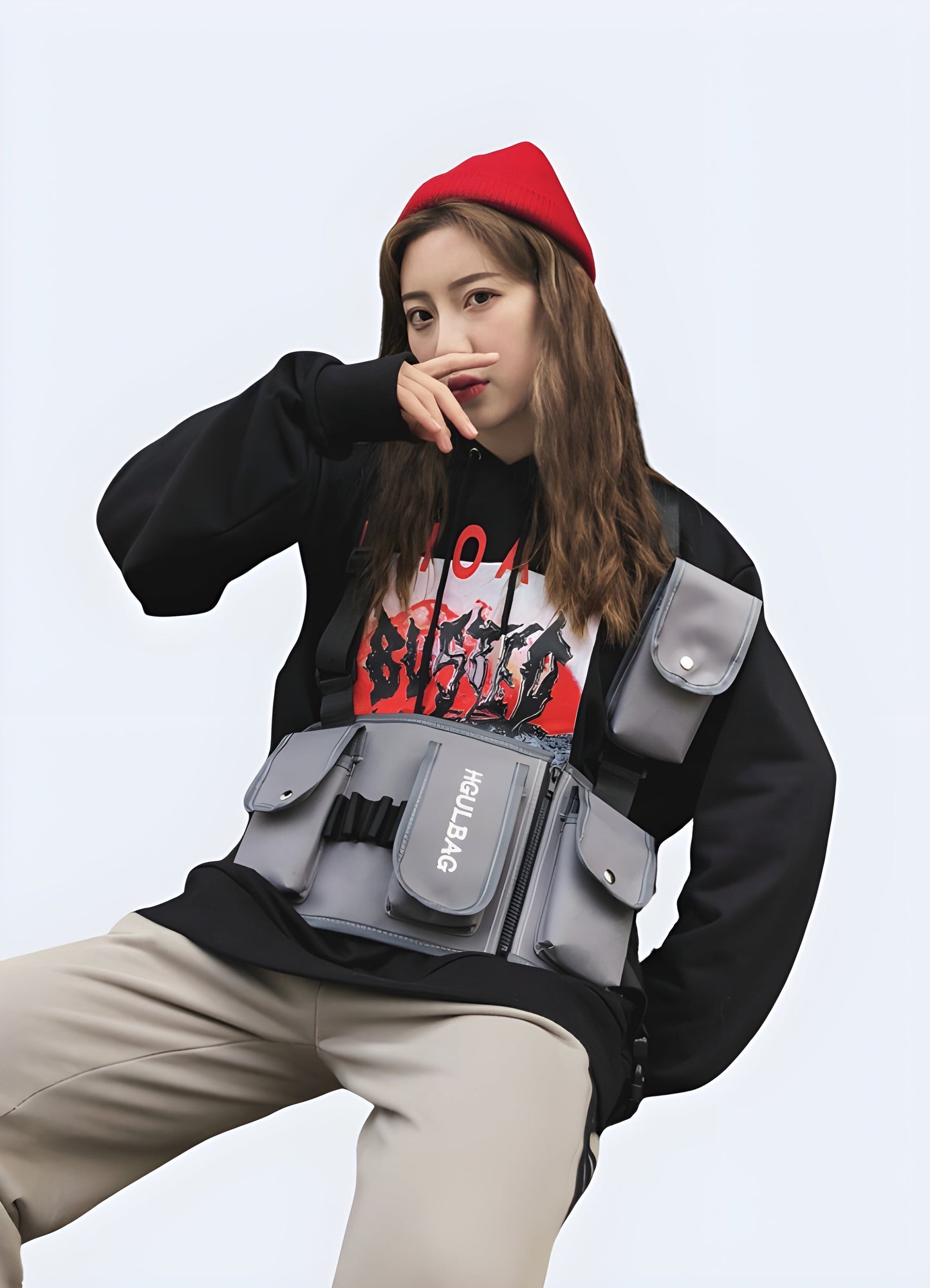 The bag features multiple compartments, adjustable straps, and a sleek, functional design, ideal for carrying essentials with a modern look Canada.