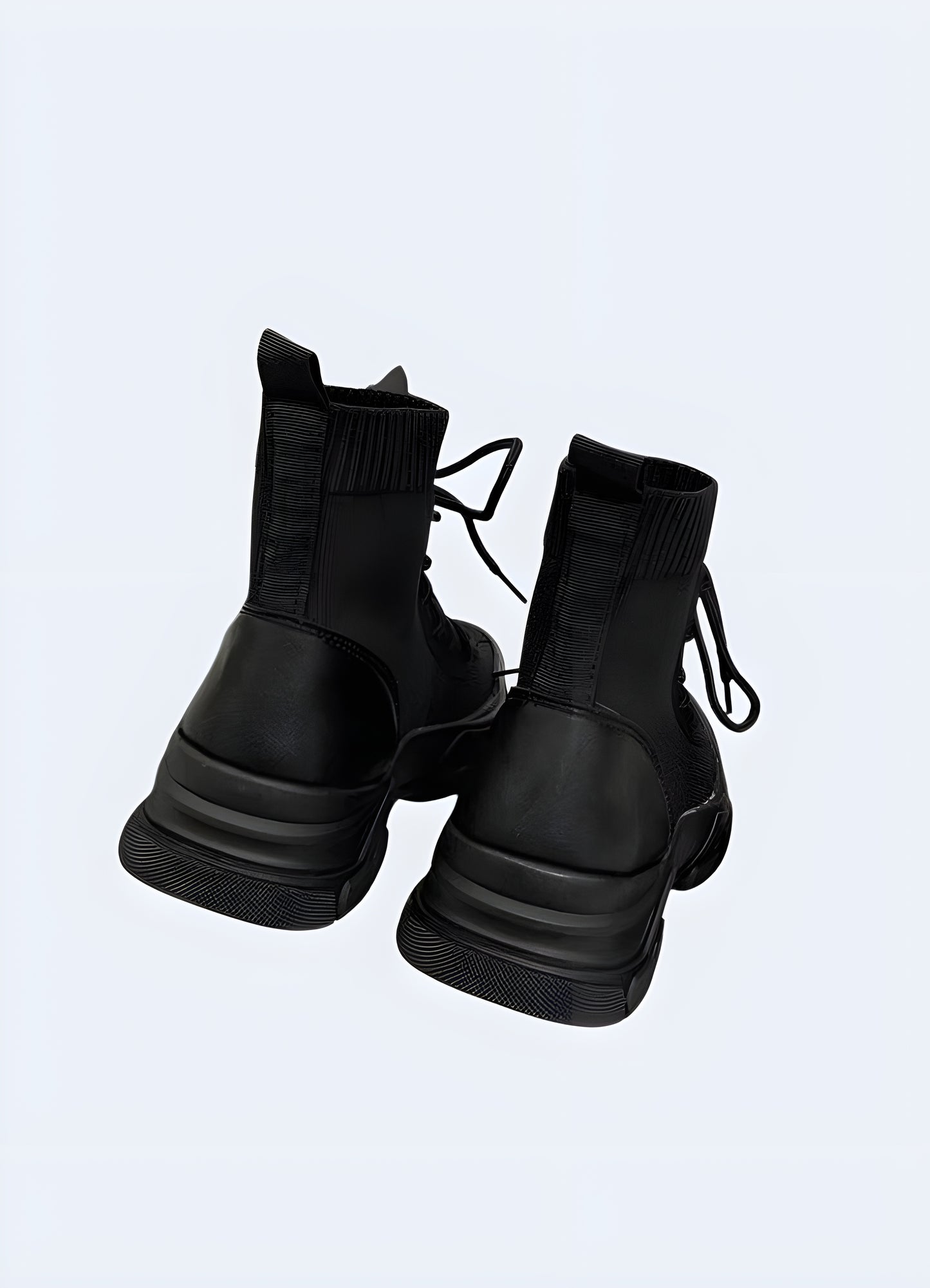 A woman wearing women's high-top ninja shoes, showcasing their unique style and comfortable fit, ideal for adding an edgy touch to Canada urban outfits.