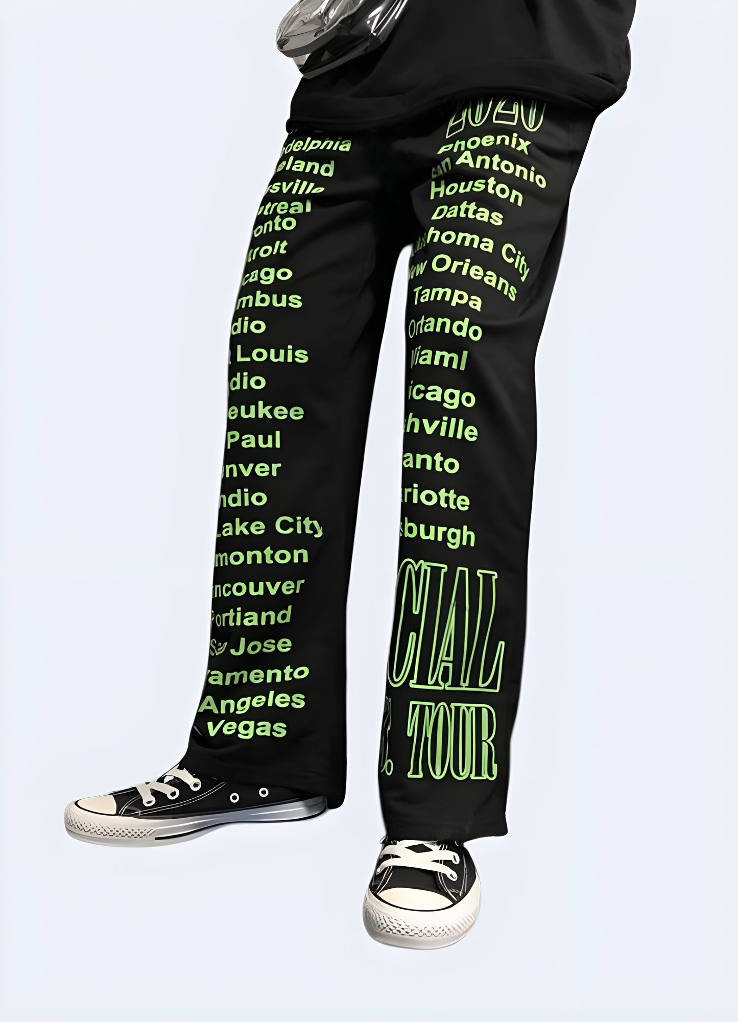 Stylish and eye-catching women's black and green pants, perfect for making a bold fashion statement in the Canada.