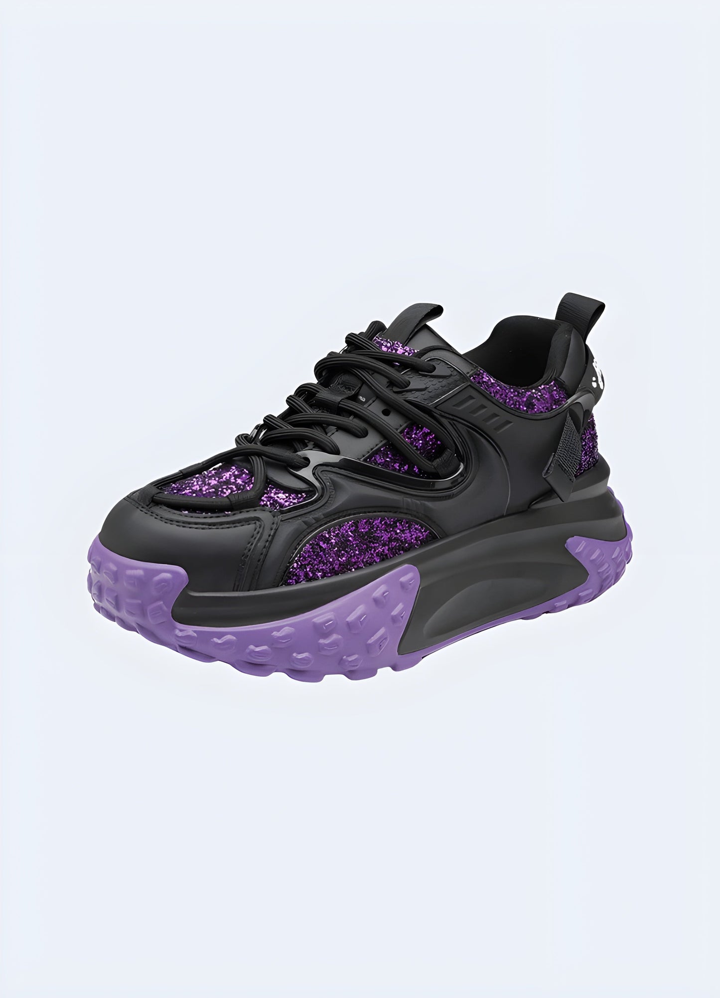 Purple side view of women's techwear high-sole sneakers in Canada, featuring a bold color choice that adds a vibrant touch to any outfit.