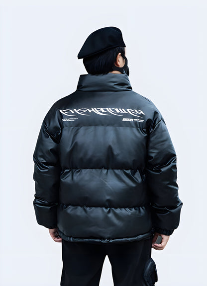 Back view of a man wearing an Enshadower jacket with zippered pockets, highlighting its streamlined silhouette, high-quality materials, and urban appeal, perfect for Canada trendsetters looking for a versatile jacket for everyday wear.