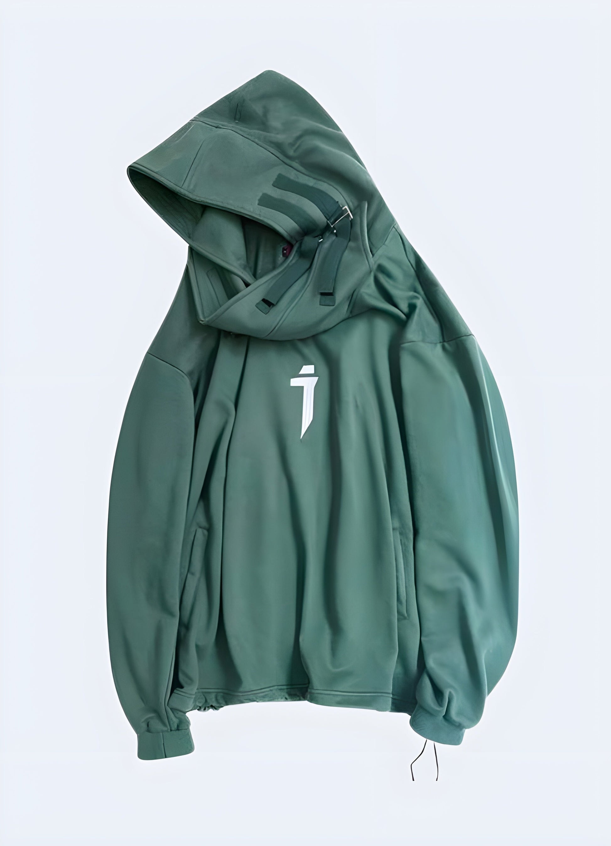 Army green front view of women's streetwear techwear hoodie in Canada, featuring a rugged and trendy aesthetic.