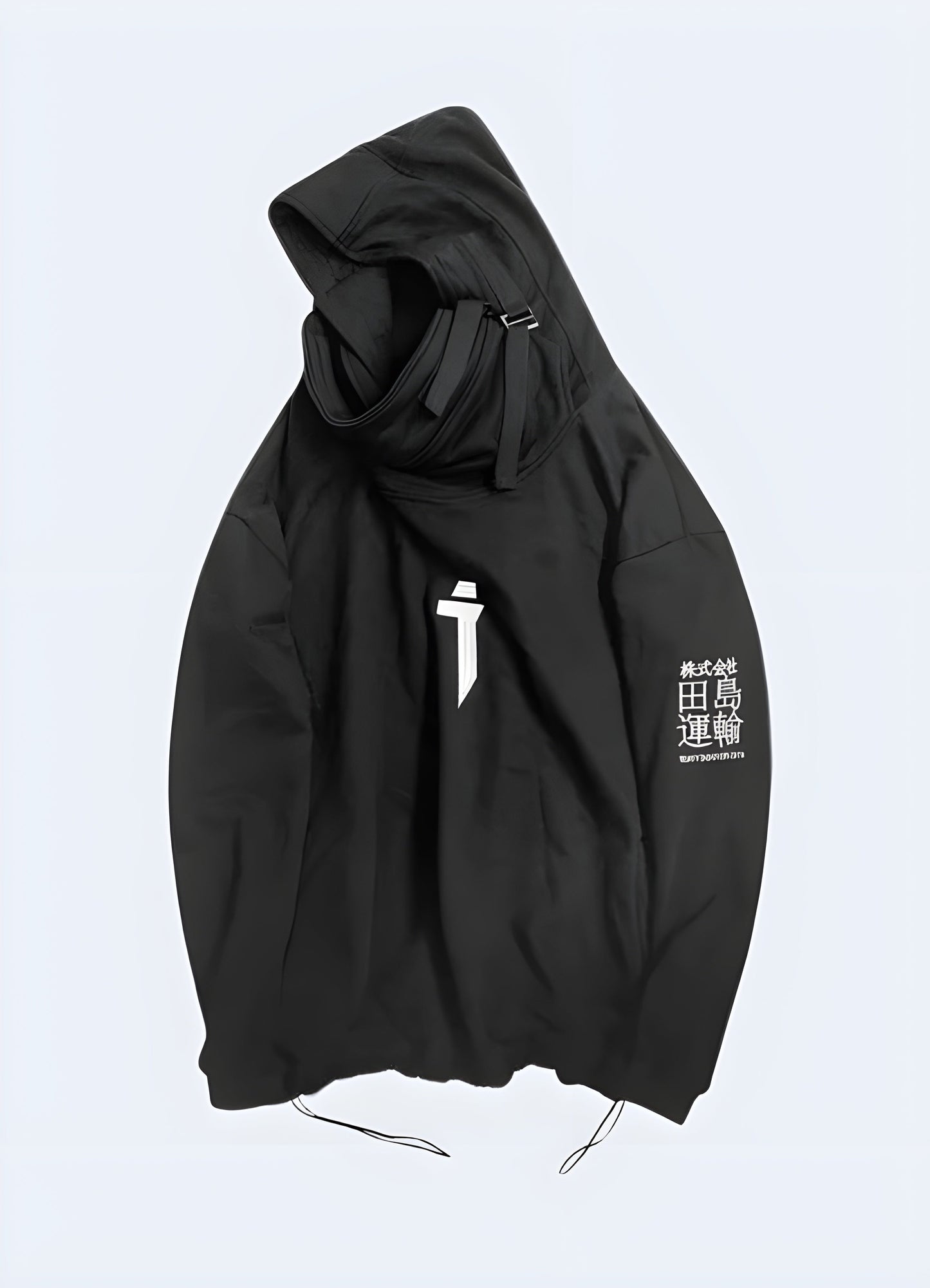 Black front view of women's streetwear techwear hoodie in Canada, highlighting its sleek design.