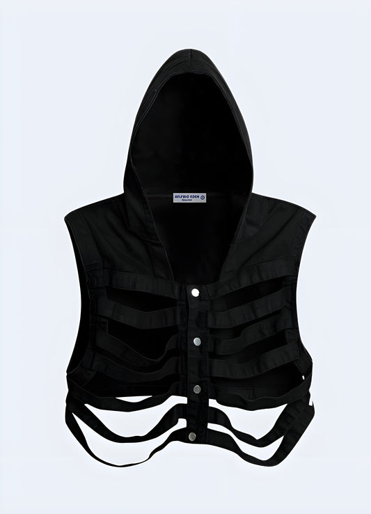 Discover the sleek and versatile Aelfric Eden techwear skeleton vest in black, front view, perfect for adding a bold statement to your wardrobe, available in Canada.