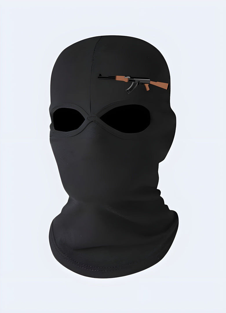Front side view of AK-47 balaclava in standard design. Features durable material and secure fit for outdoor activities Canada.