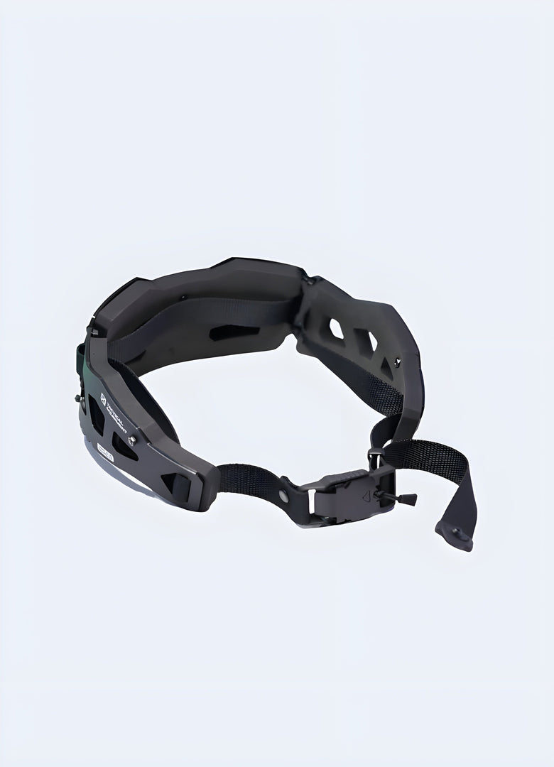 Inside view of an armored techwear necklace from the Canada, highlighting its durable construction and futuristic design.