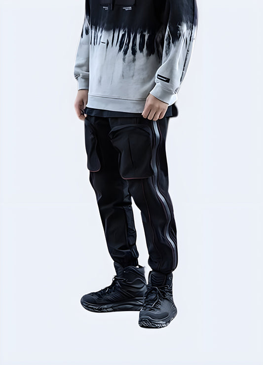 Avant-garde cargo pants with unconventional design elements and multiple pockets, perfect for fashion-forward individuals seeking unique style in Canada.