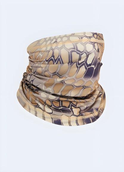 Front view of a beige snake half-face balaclava, providing warmth and protection, available in Canada.