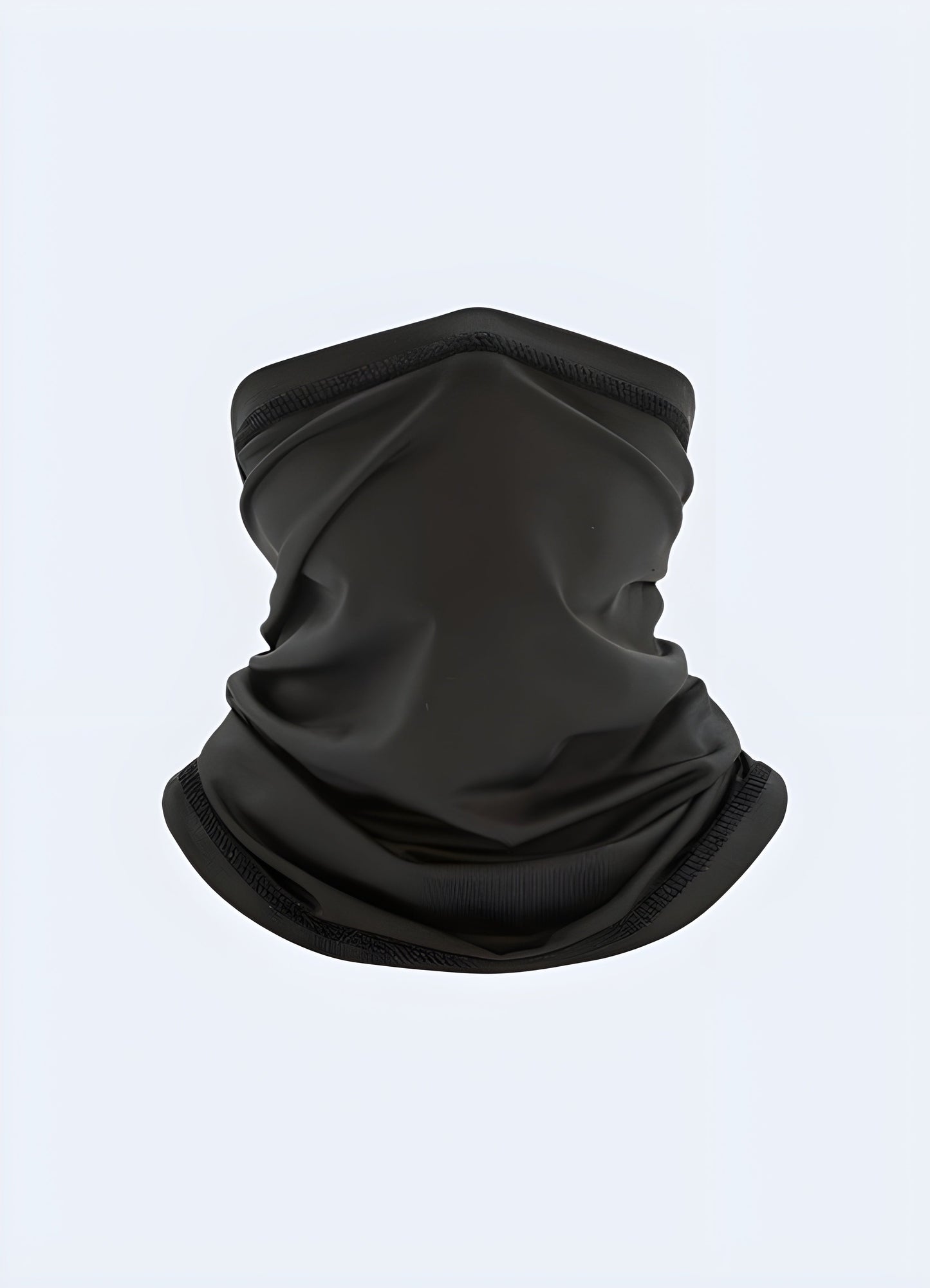 A front view of a black half-face balaclava, designed for warmth and protection, available in Canada.