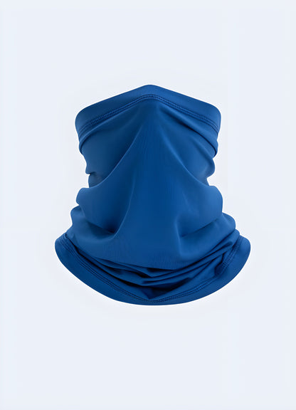 A front view of a sky blue half-face balaclava, designed for warmth and protection, available in Canada.