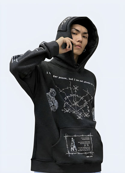 Barbed wire hoodie available in Canada, featuring a bold and edgy design perfect for streetwear enthusiasts.