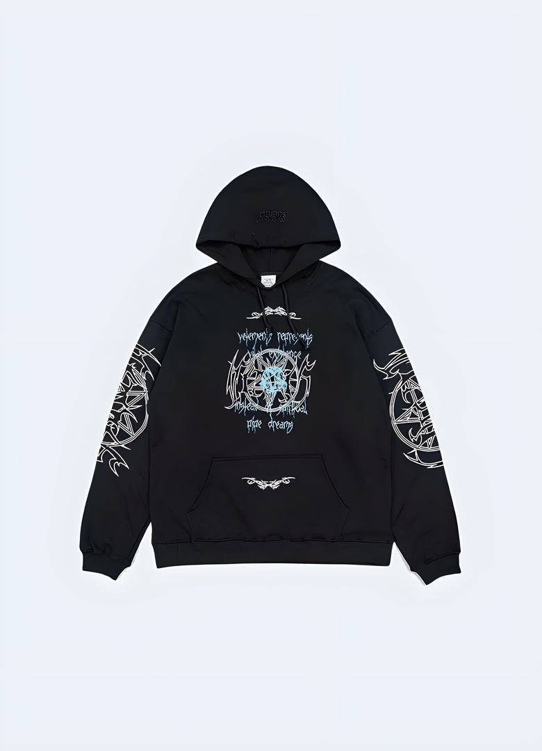 Barbed wire hoodie in grey, front view, highlighting its unique barbed wire pattern and contemporary style available in Canada.