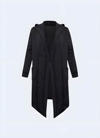  Front view of an batwing cape poncho coat, showcasing its unique silhouette and edgy aesthetics, ideal for making a bold statement in the Canada urban scene.