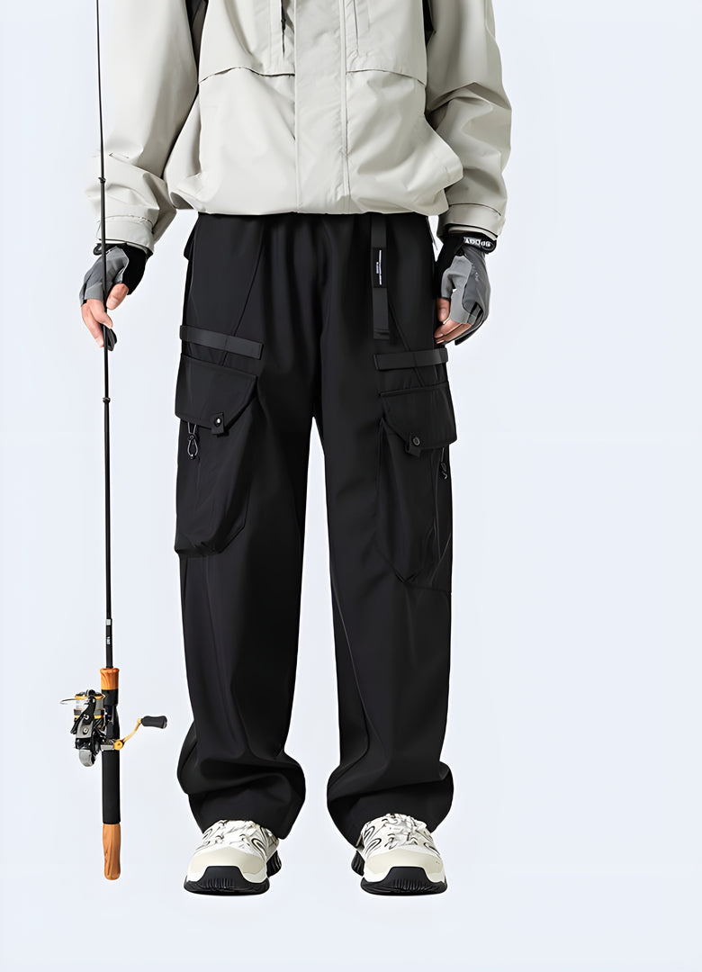 Comfortable black baggy joggers with a relaxed fit and drawstring waist, perfect for lounging or creating casual streetwear looks in Canada.