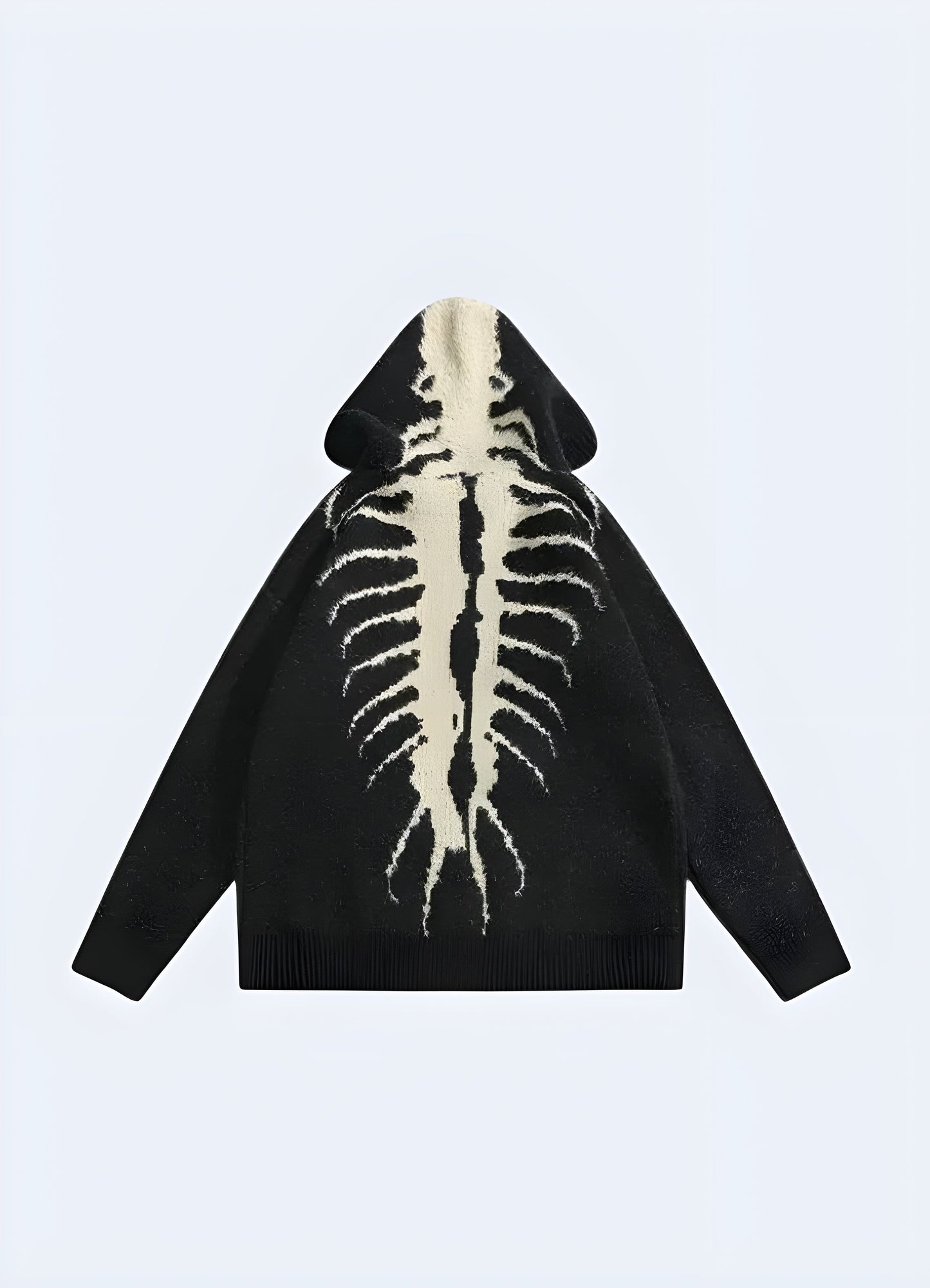 Back view of a sleek black hoodie featuring a distinctive centipede graphic, ideal for edgy streetwear looks in the Canada.