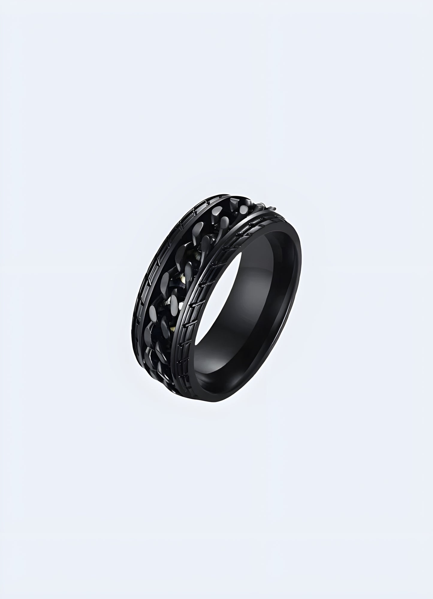 The ring features a distinctive chain-link design that adds a bold touch to her outfit Canada.