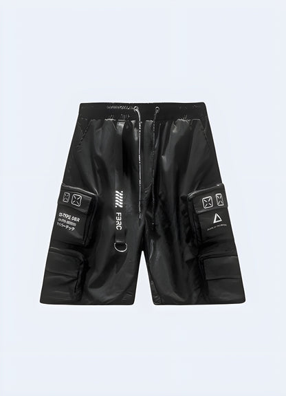 Unique black harajuku tactical shorts for man, featuring an eye-catching design and unconventional style, perfect for making a bold statement in the fashion scene Canada.