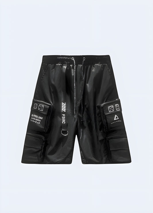 Unique black harajuku tactical shorts for man, featuring an eye-catching design and unconventional style, perfect for making a bold statement in the fashion scene Canada.