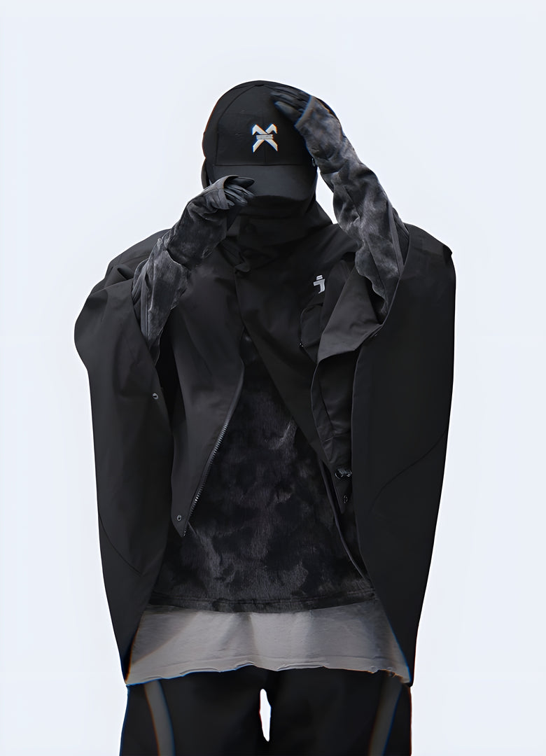 Rear view of a person wearing a stylish black hoodie, showcasing urban streetwear fashion in the Canada.