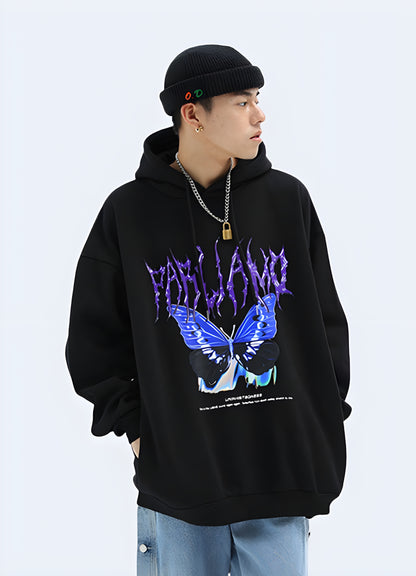 Stylish and eye-catching black hoodie with butterfly , perfect for adding a touch of whimsy and elegance to your casual outfits in Canada.