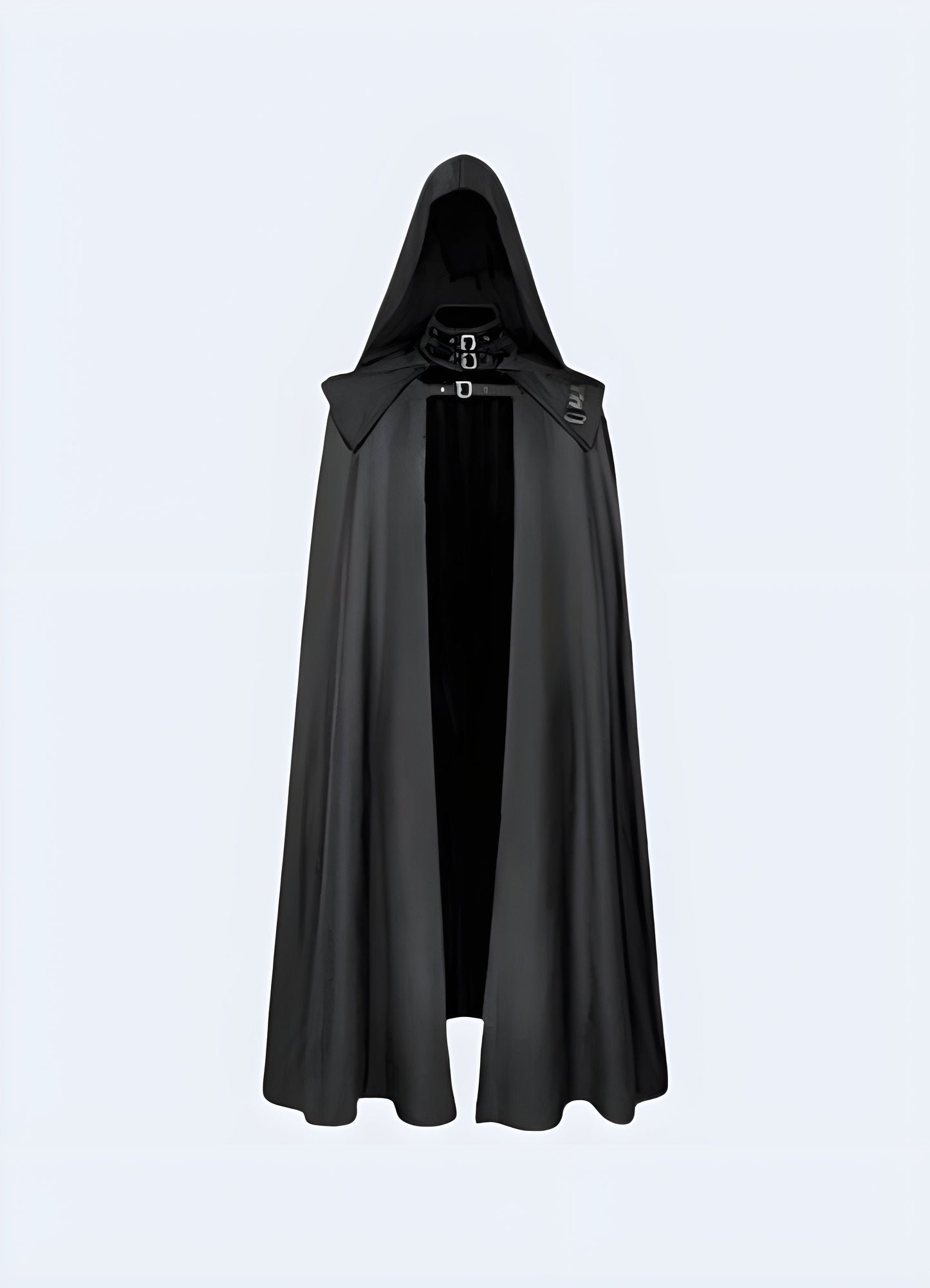 Hooded black Jedi cloak inspired by Star Wars, perfect for cosplay or costume parties, available in the Canada.