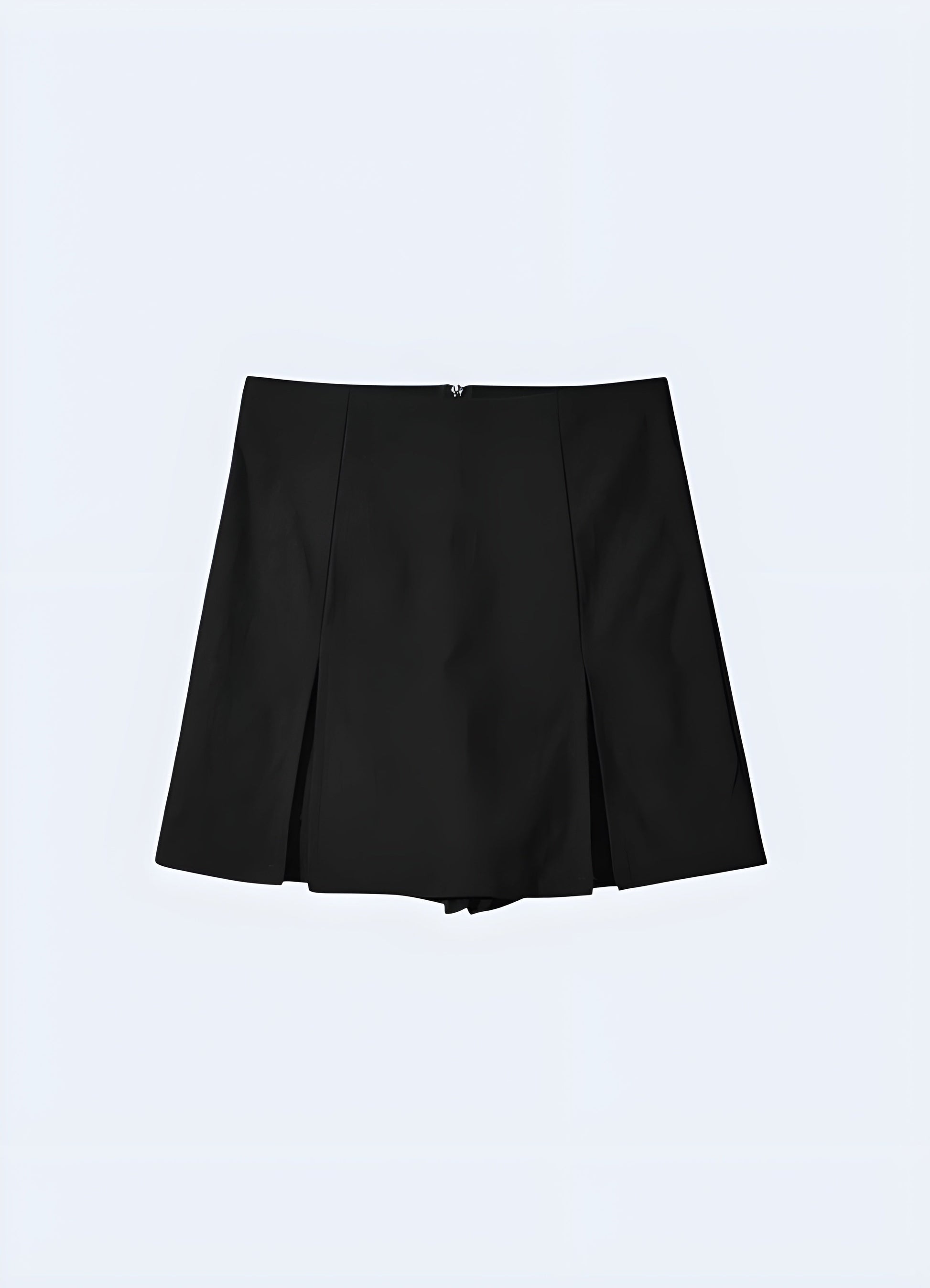 Front view of a black mini skirt, emphasizing its classic design and timeless appeal for fashion-conscious women in the Canada.