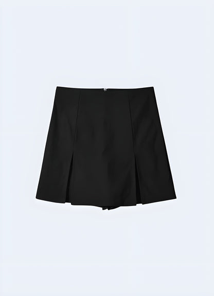 Front view of a black mini skirt, emphasizing its classic design and timeless appeal for fashion-conscious women in the Canada.