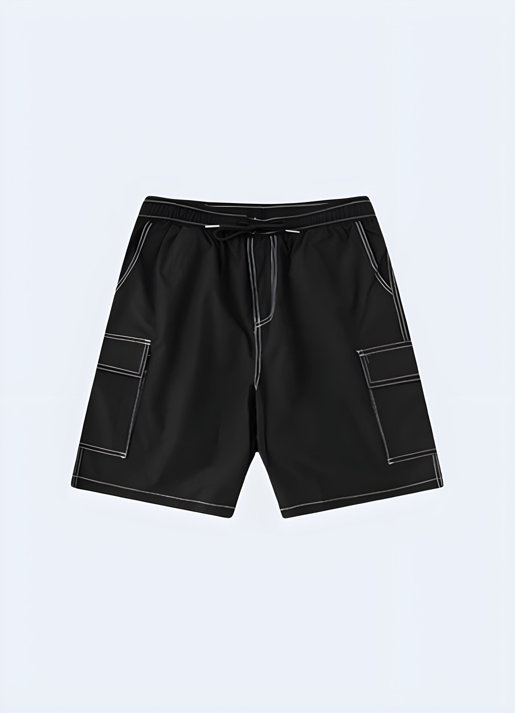 Trendy black shorts with white stitching for men, perfect for the urban fashion scene Canada.