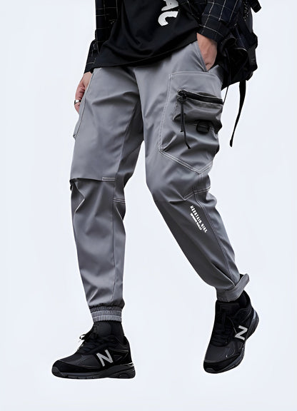 Slim-fit black skinny cargo pants, a must-have for fashion-conscious individuals in Canada looking to combine style and functionality in their urban wardrobe.