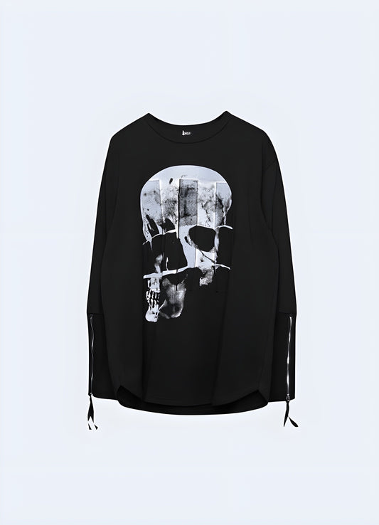 Edgy black shirt featuring a menacing skull graphic, perfect for those seeking a bold and rebellious look in the canada.