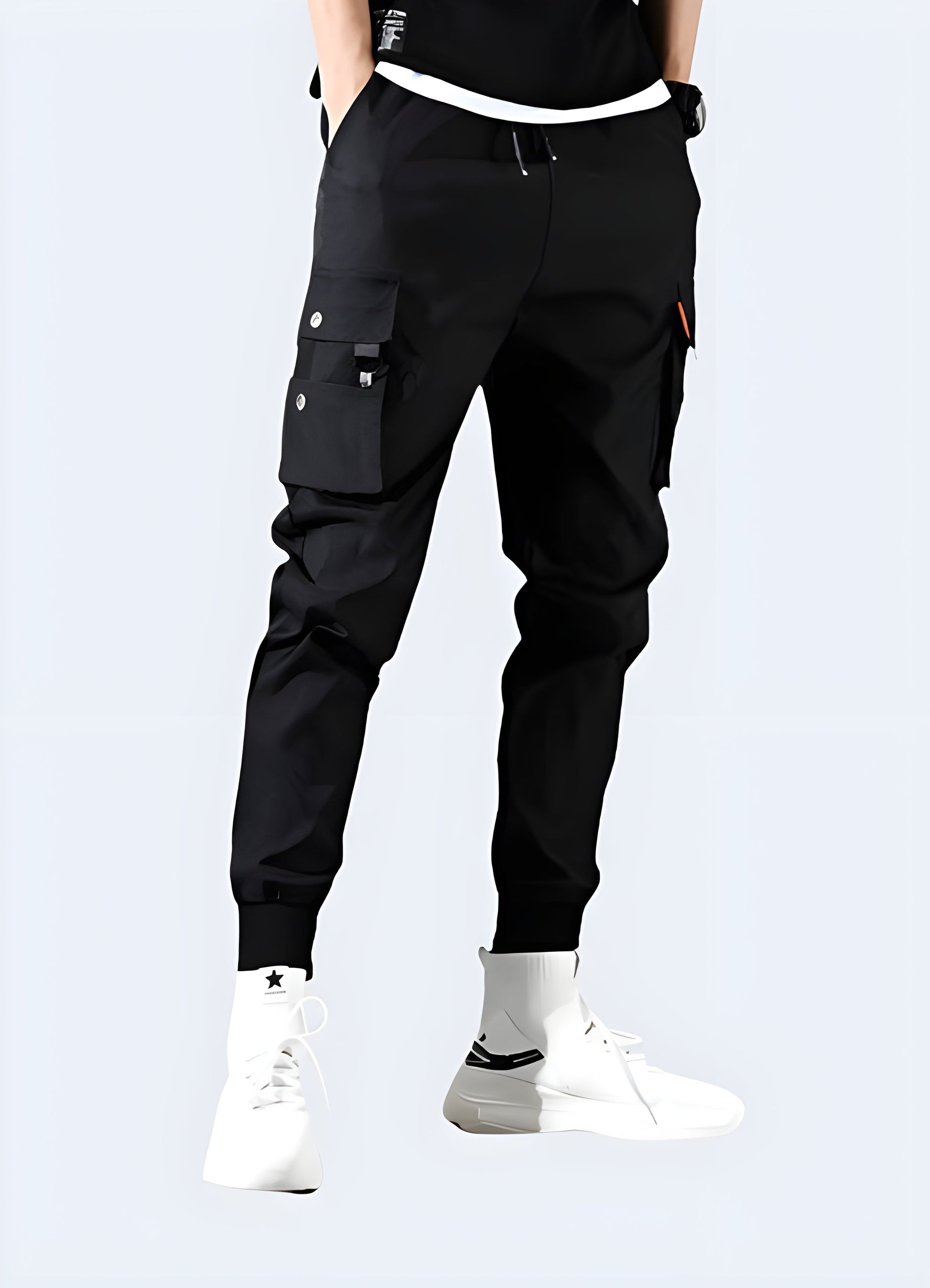 Stylish black slim-fit cargo pants, designed to elevate your urban look while providing functional utility pockets, perfect for fashion-forward individuals in Canada.