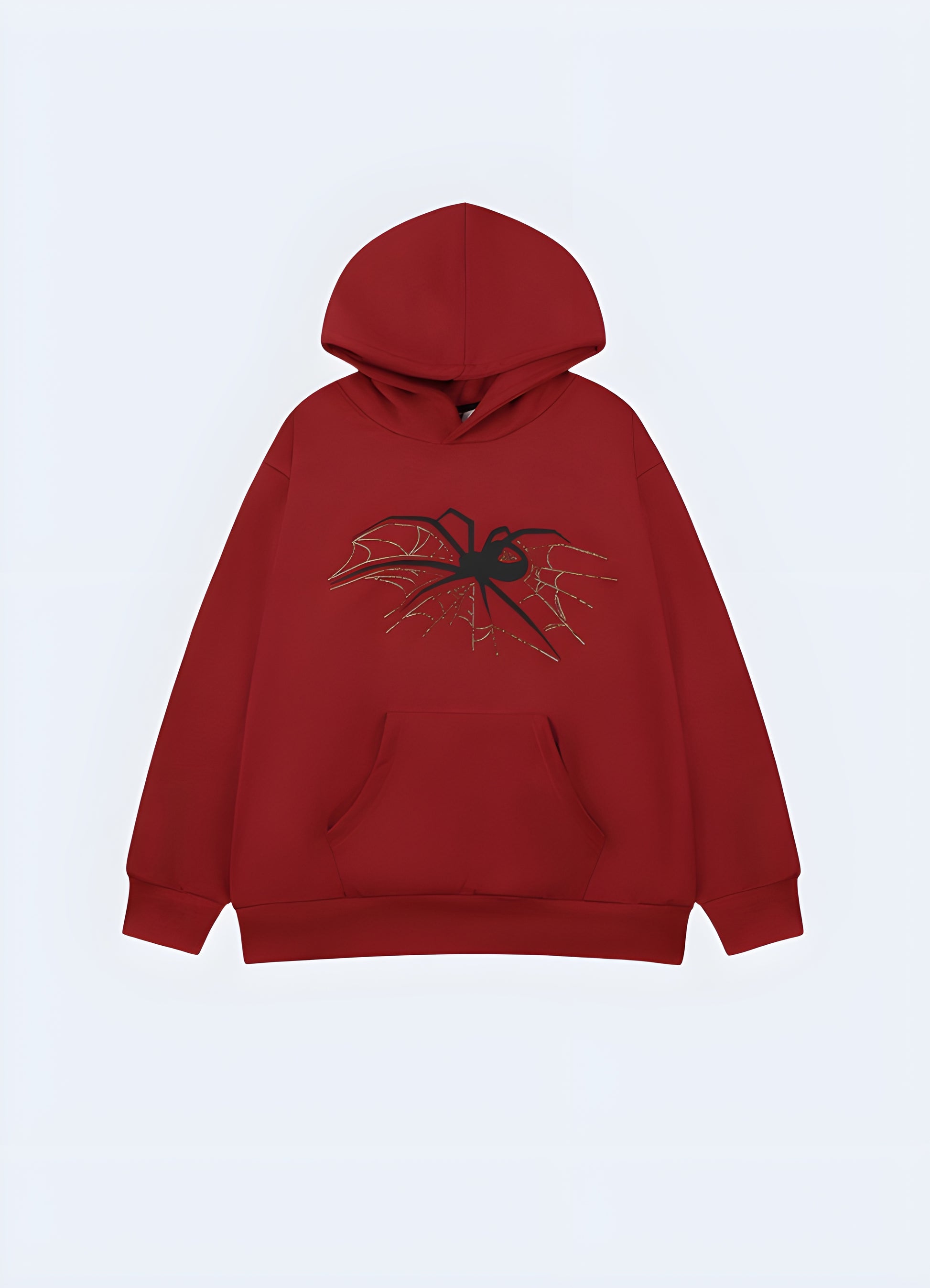 Black spider red goth fleece hoodie front view available in Canada, highlighting its unique design and Gothic-inspired aesthetic.