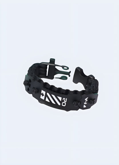 Black techwear cyberpunk bracelet from the Canada, featuring a sleek and futuristic design.