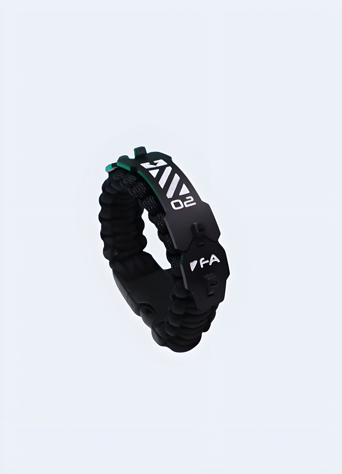 Side view of a black techwear cyberpunk bracelet from the Canada, highlighting its sleek and futuristic design.